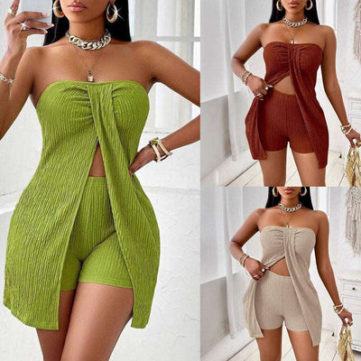 Womens Strapless Bandeau Top and Matching Shorts Suit for Summer